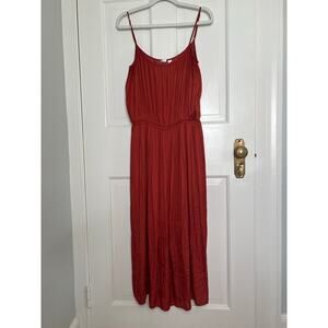 Gap Women's S Red Midi Maxi Dress Pleated Cami Sundress Side Slit Cinch Waist